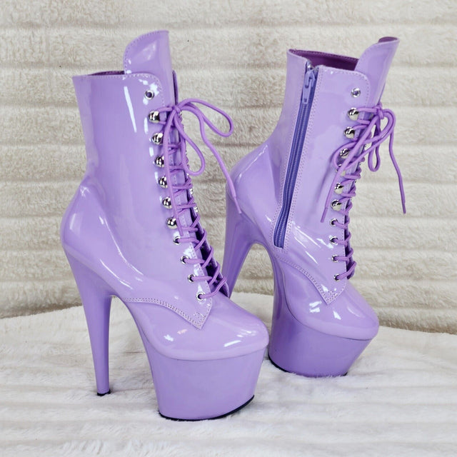 Adore 1020 Lavender Lilac Purple Patent  7" High Heel Platform Ankle Boots NY - Totally Wicked Footwear