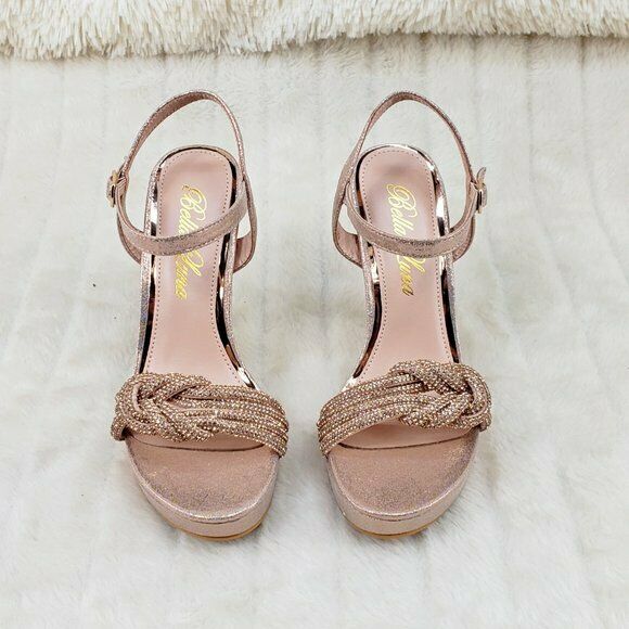 Gorgeous Rose Gold Shimmery Platform Rhinestone High Heel Sandals Shoes - Totally Wicked Footwear