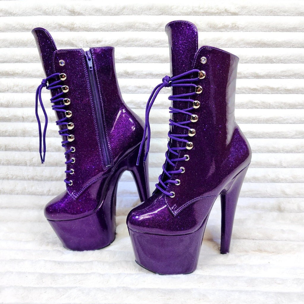 Adore 1020 Royal Purple Glitter Patent  7" High Heel Platform Ankle Boots NY - Totally Wicked Footwear