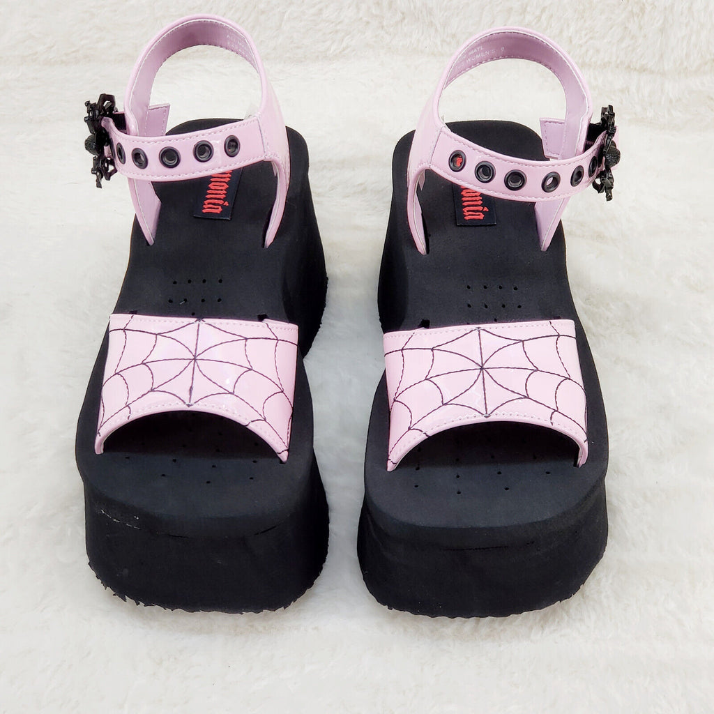 Funn Platform Goth Spider Web Sandals Ankle Strap Wedge Shoes Pink In House - Totally Wicked Footwear