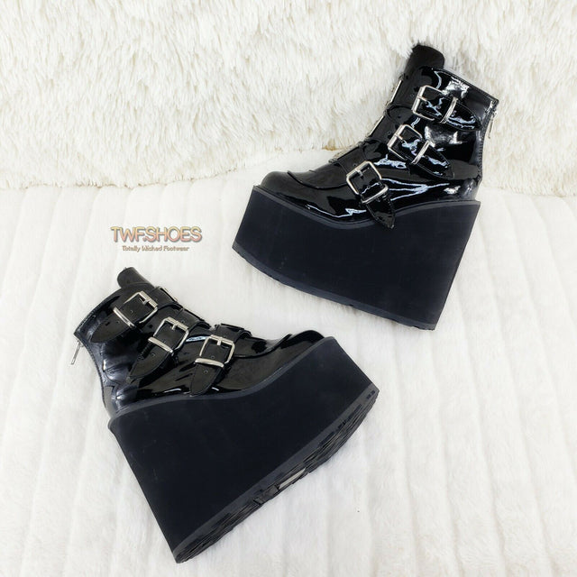 Swing 105 Black Patent Multiple Buckle Ankle Boot 5.5" Platform NY - Totally Wicked Footwear