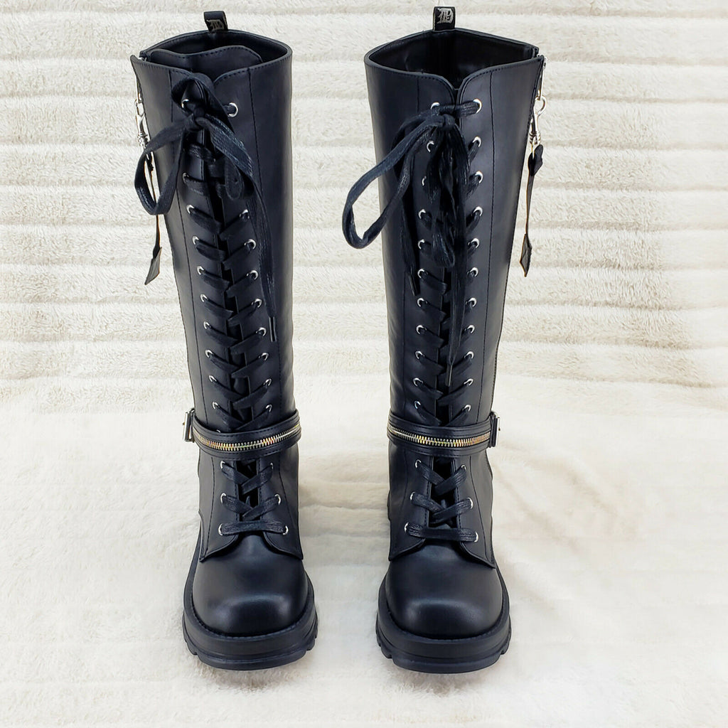 Bratty 206 Zipper Strap Biker Goth Punk Lace Up Knee Boots In House NY - Totally Wicked Footwear