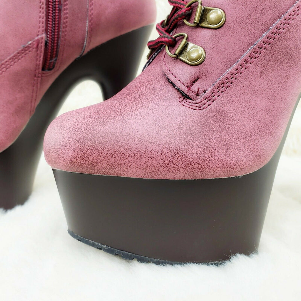 Delight 600tl Wine Nubuck Work Style 6" High Heel Ankle Boots US Size NY - Totally Wicked Footwear