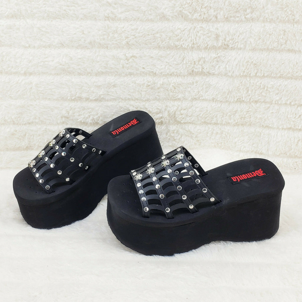 Funn Platform Goth Cut Out Web Sandals Spider Studs Slip On Shoes In House - Totally Wicked Footwear