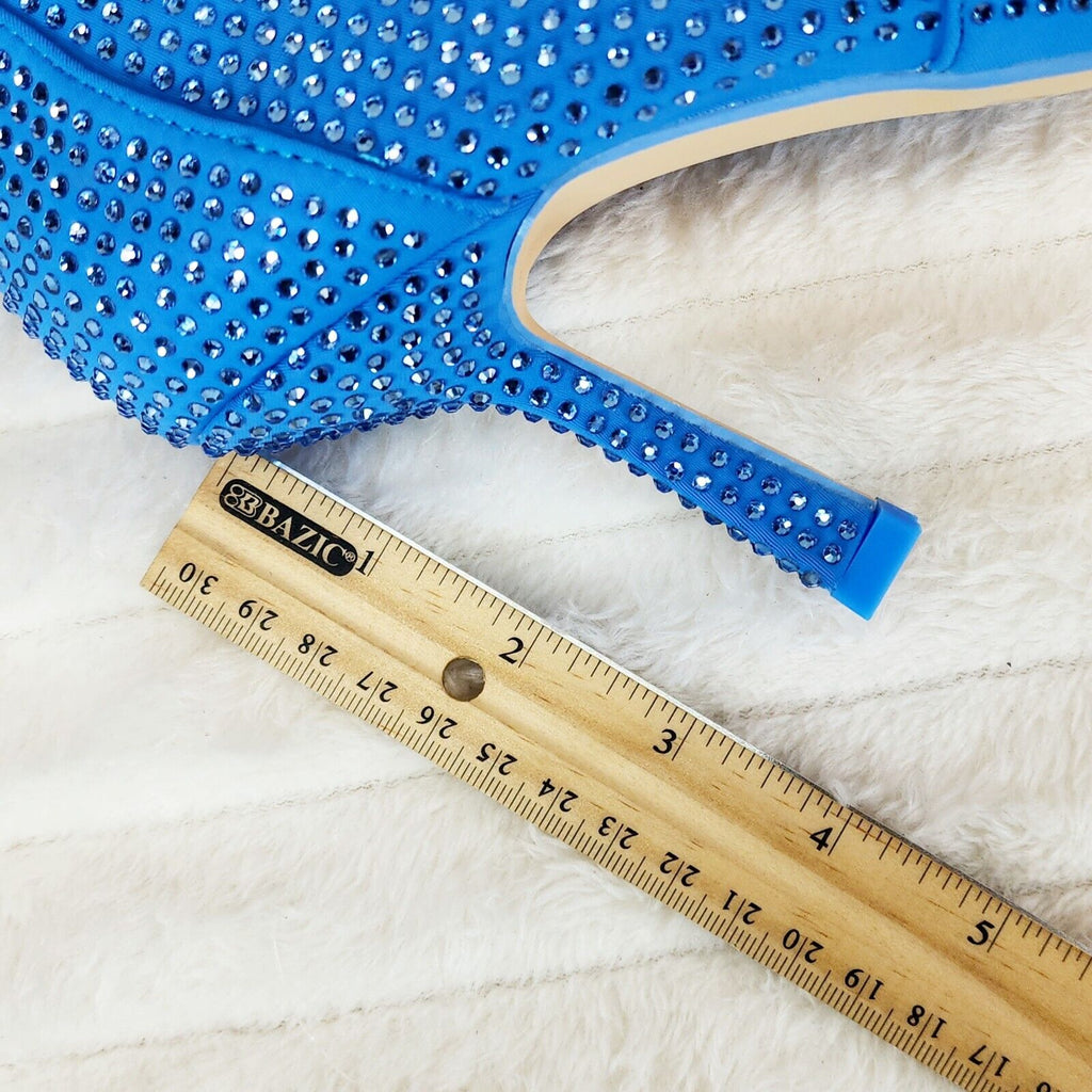 Stunning Bright Blue Stretch Rhinestone Ankle Boots 3.5" Heels New - Totally Wicked Footwear