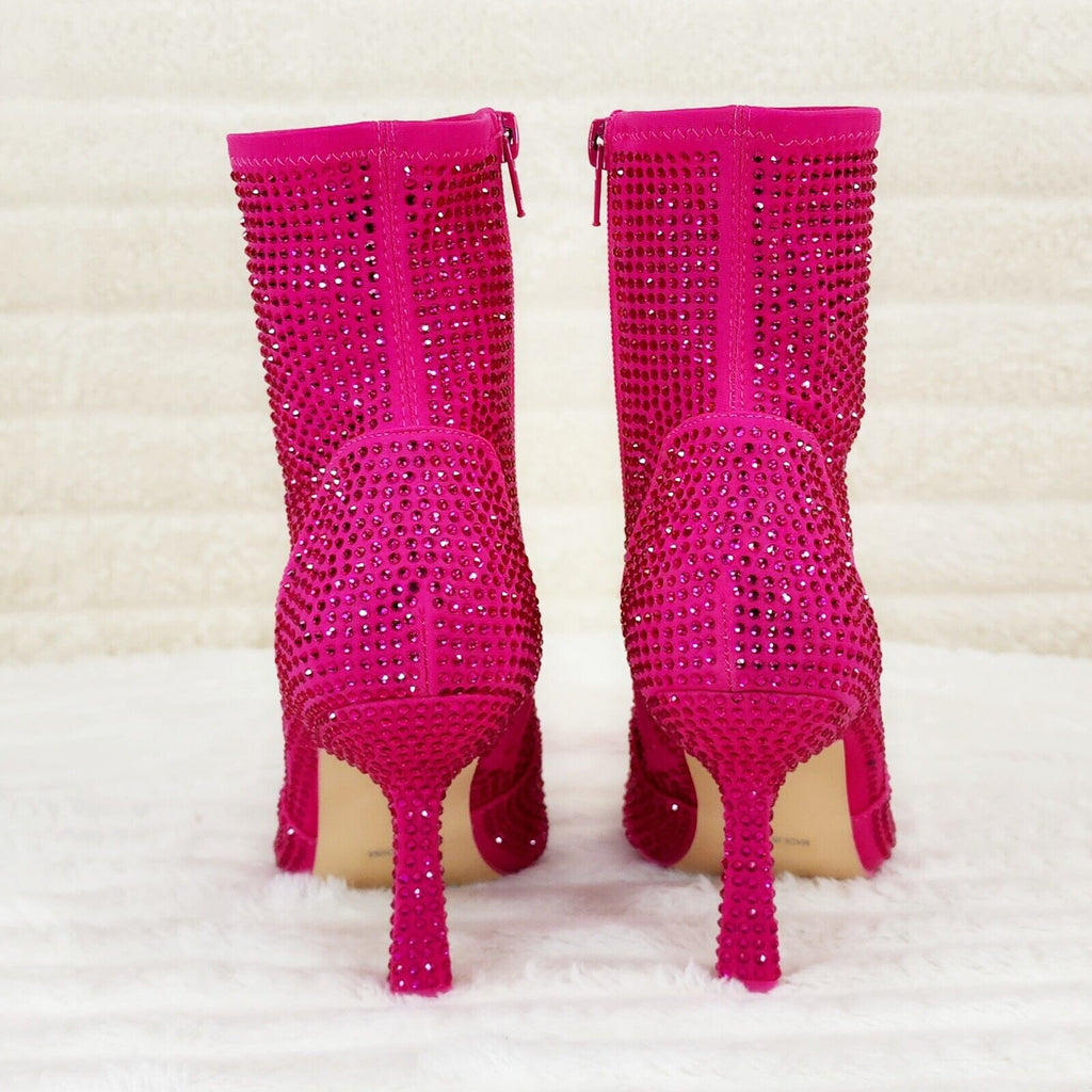 Stunning Fuchsia Hot Pink Stretch Rhinestone Ankle Boots 3.5" Heels - Totally Wicked Footwear