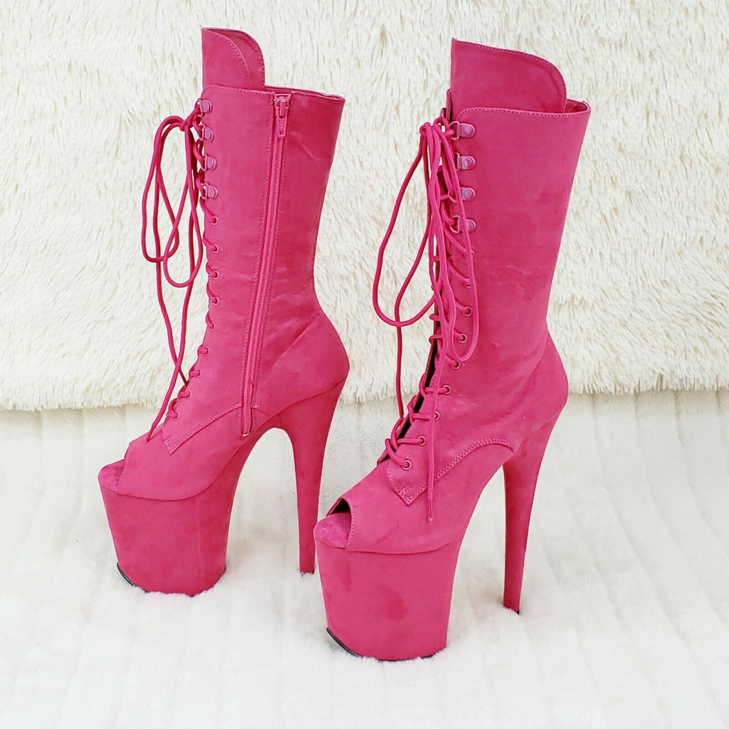 Flamingo 1051FS Hot Pink V Suede 8" Heel Platform Mid Calf Boots US Sizes NY - Totally Wicked Footwear
