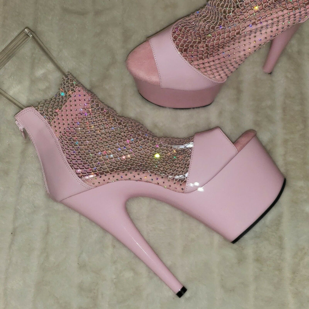 Adore 765RM Baby Pink Rhinestone Mesh Platform Sandals 7" High Heel Shoes NY - Totally Wicked Footwear