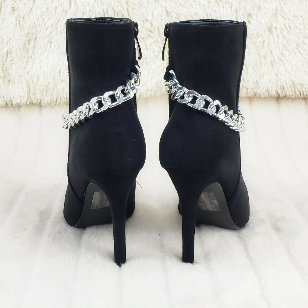 Mata Black FX Suede & Chain Sexy Pointy Toe 4" Stiletto High Heel Ankle Boots - Totally Wicked Footwear