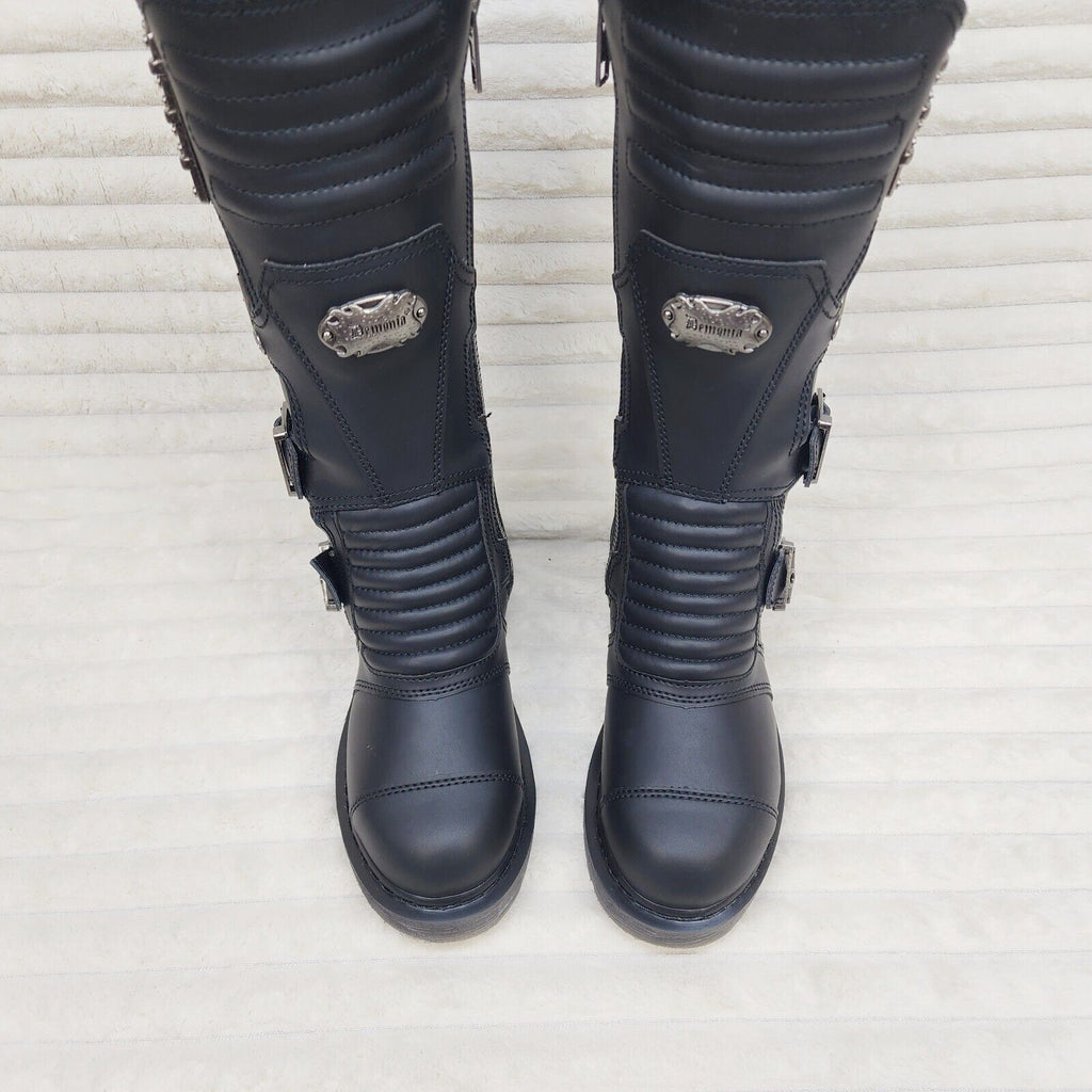 Bolt 405 Goth Combat Biker Knee Boots Black Matte Men Sizes IN HOUSE NY DEMONIA - Totally Wicked Footwear