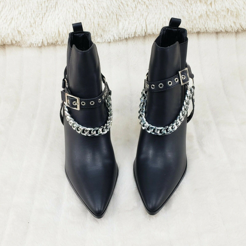Dimitri Western Chain Strap Cowboy / Cowgirl Pull Ankle Boots Black 6-11 - Totally Wicked Footwear