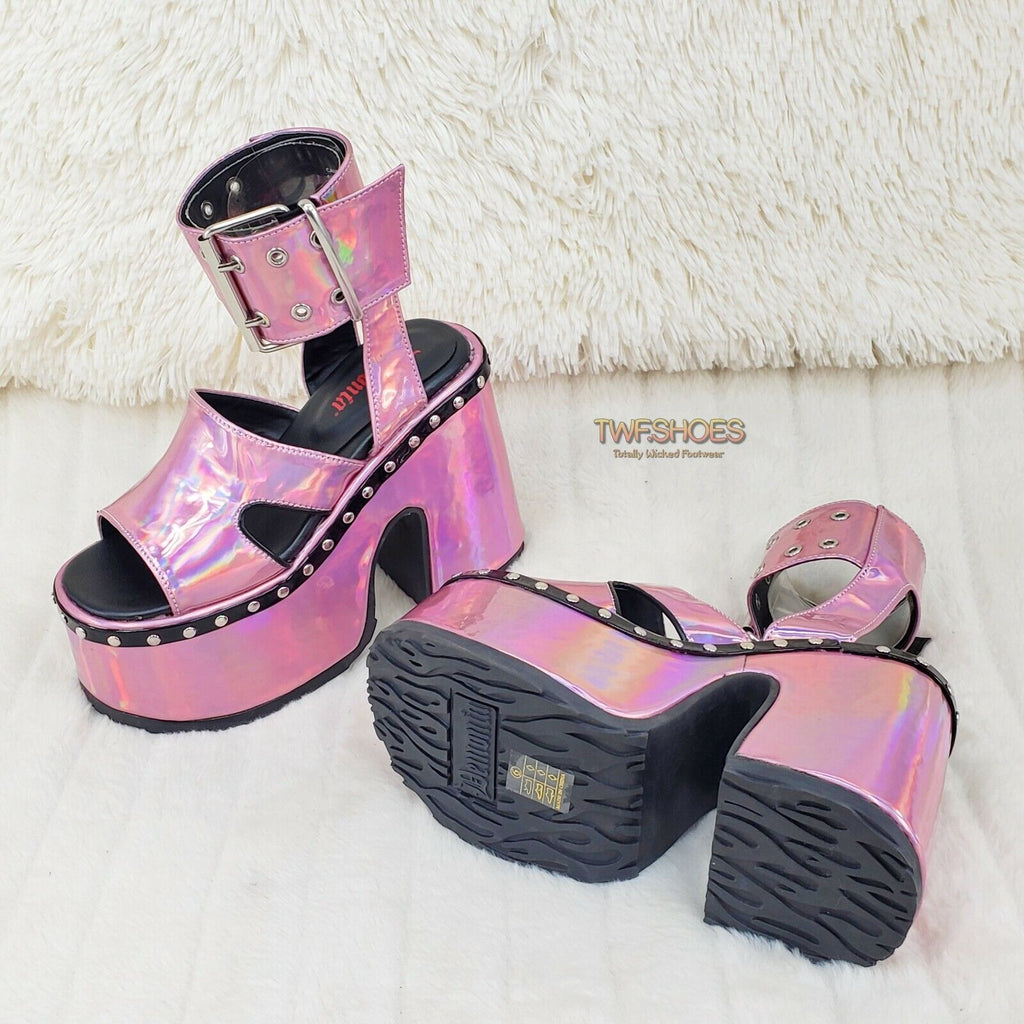 Demonia 102 Camel Stacked Pink Hologram Platform Sandals Goth Punk 6-12 NY - Totally Wicked Footwear
