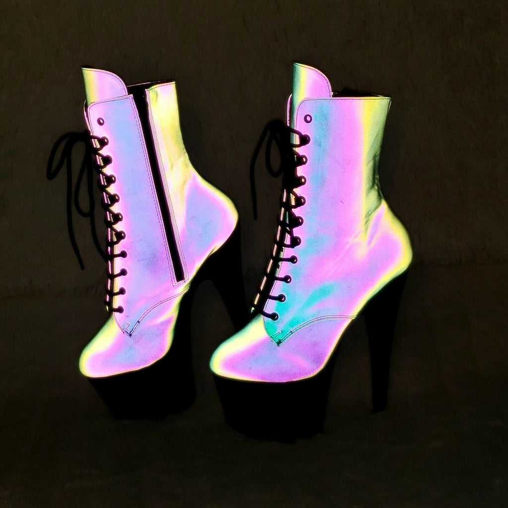 Adore 1020REFL Reflective Upper Platform 7" High Heel Ankle Boots NY 6 - 12 - Totally Wicked Footwear