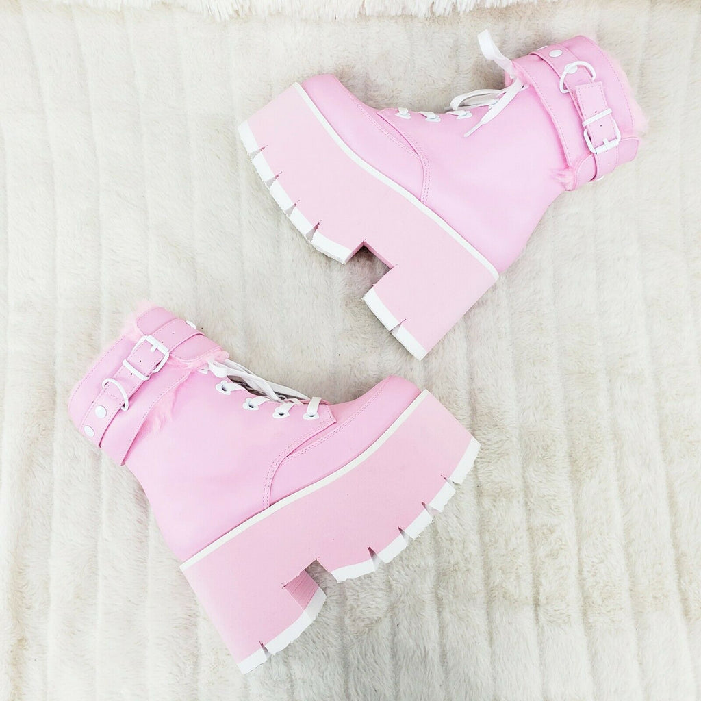 Ashes 57 Pink Heart Studs 3.5" Platform Goth Boots Fur Lined Cuffs & Chain NY - Totally Wicked Footwear