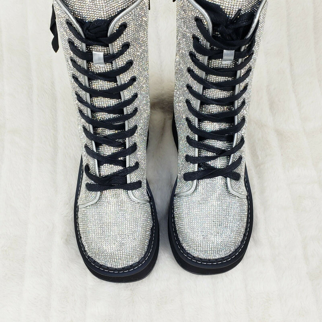 Demonia Emily 330R Rhinestone 2" Platform Combat Boots 6-12 NY - Totally Wicked Footwear