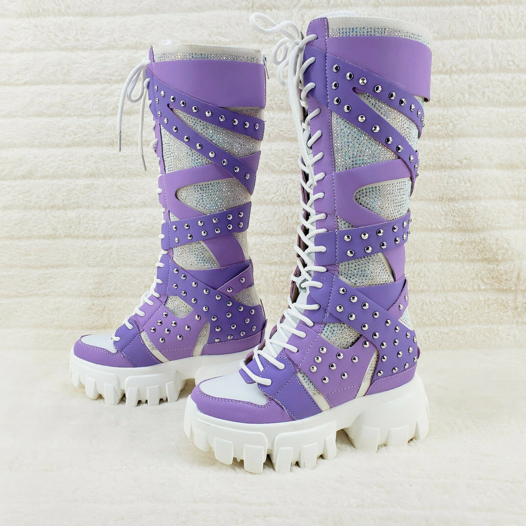 Wang Limited Lilac Purple White Platform Sneaker Knee Boots Hidden Wedge Heels - Totally Wicked Footwear