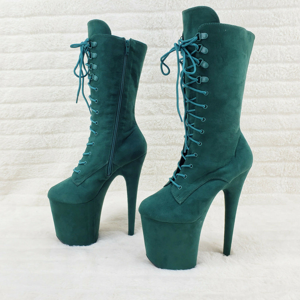 Flamingo 1050FS Emerald Green V-Suede 8" Heel Platform Mid Calf Boots US 6-12 NY - Totally Wicked Footwear
