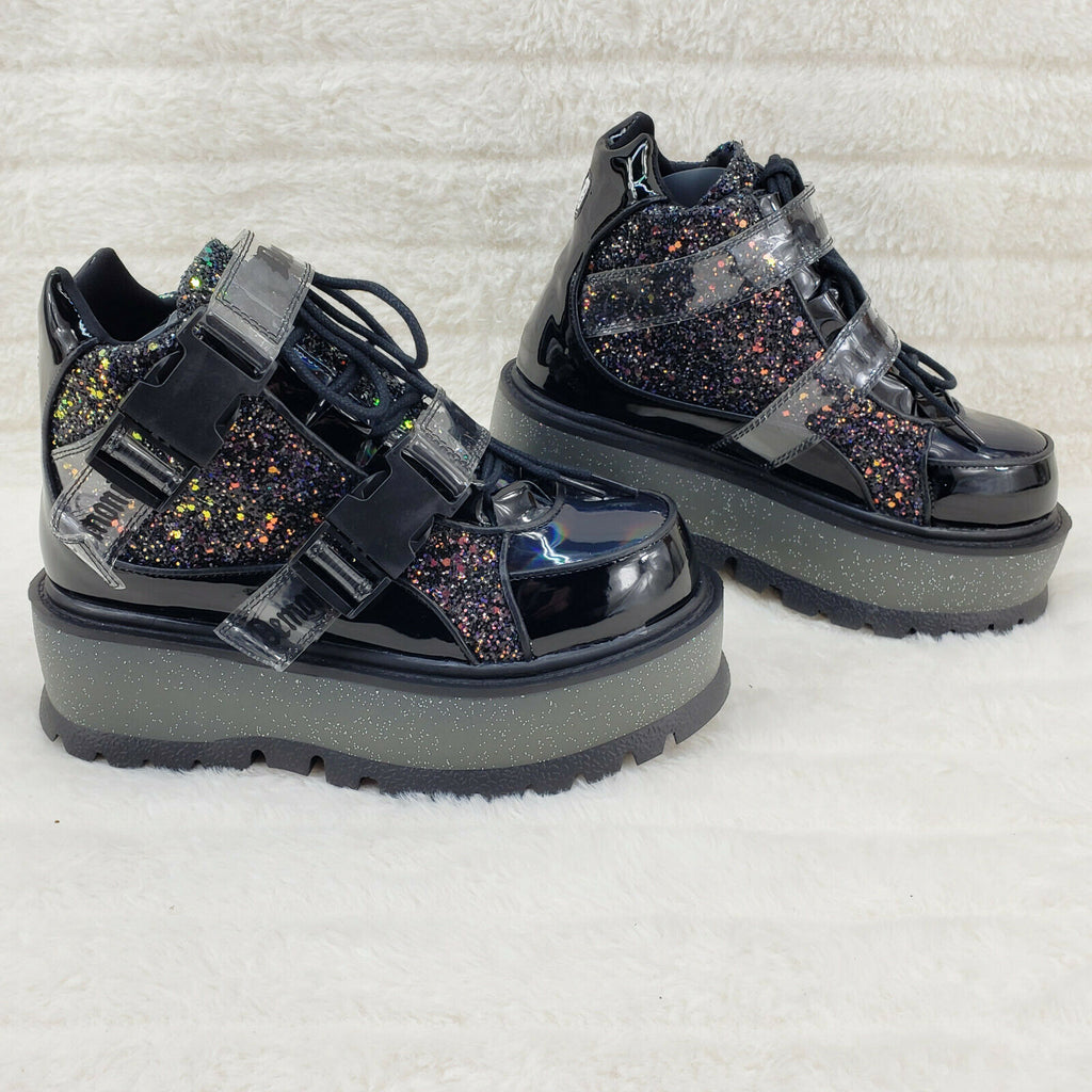 Slacker 50 Black Multi Glitter Platform Sneaker Ankle Boots - Totally Wicked Footwear