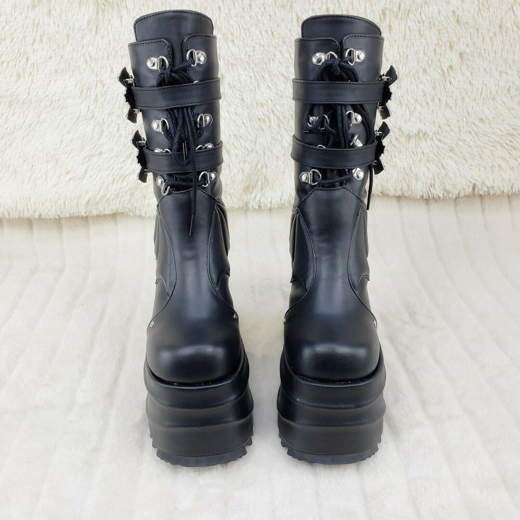 Wave 150 Bat Wing 6" Platform Goth Mid Calf Boots Black Matte In House - Totally Wicked Footwear