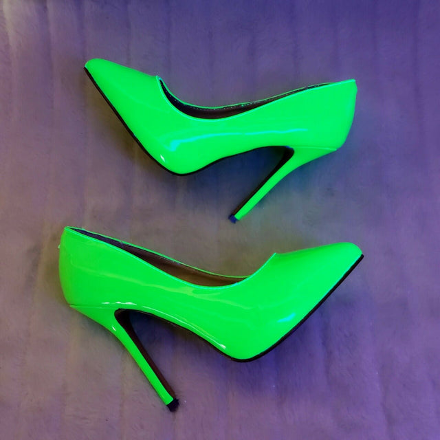 Amuse 20 Neon Green Patent 5" High Heel Shoes Pumps NY - Totally Wicked Footwear