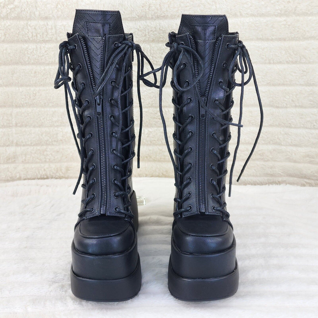 Void Black Matte Reflective Platform Wedge Mid Calf Boots IN HOUSE NY Demonia - Totally Wicked Footwear
