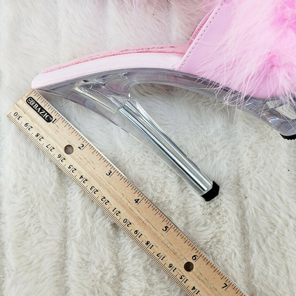 Majesty 501 Marabou Feather Slip On Platform Sandals 6" Stiletto Heel Shoes Pink - Totally Wicked Footwear