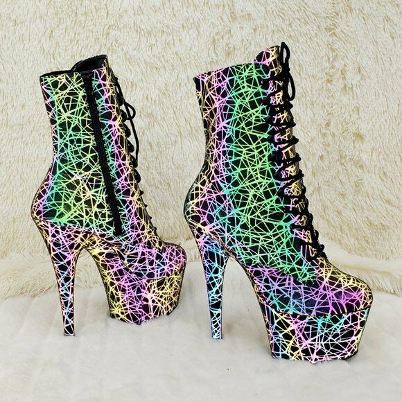 Adore 1020REFL Geo Reflective Upper Platform 7" High Heel Ankle Boots NY - Totally Wicked Footwear