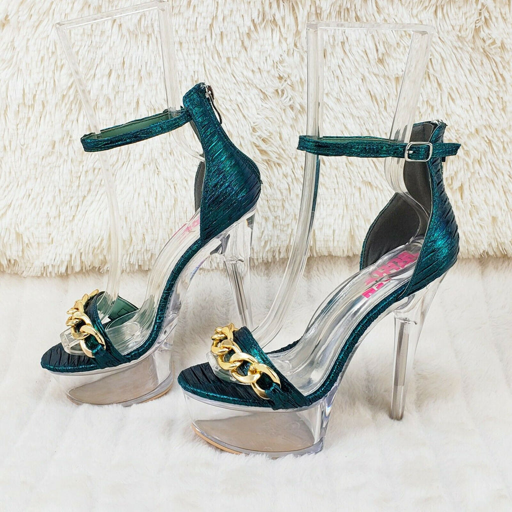 Voltaire Shimmery Green Closed Back Clear Platform High Heels - Totally Wicked Footwear