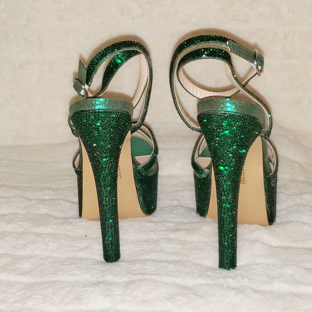 Bejeweled Pioneer Emerald Green Sparkling Rhinestone Platform 6.5" Heels Shoes - Totally Wicked Footwear