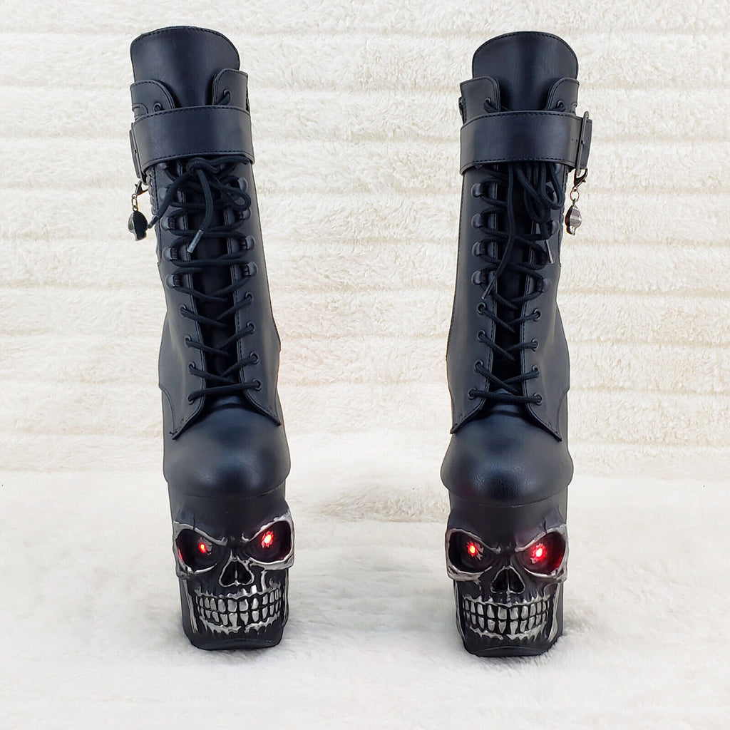 Rapture Black Skull & Bones 8" High Heel Platform Ankle Boots Lighted Eyes NY - Totally Wicked Footwear