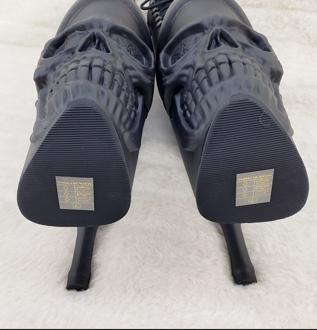 Rapture Black Matte Skull & Bones 8" High Heel Platform Thigh Boots IN HOUSE NY - Totally Wicked Footwear