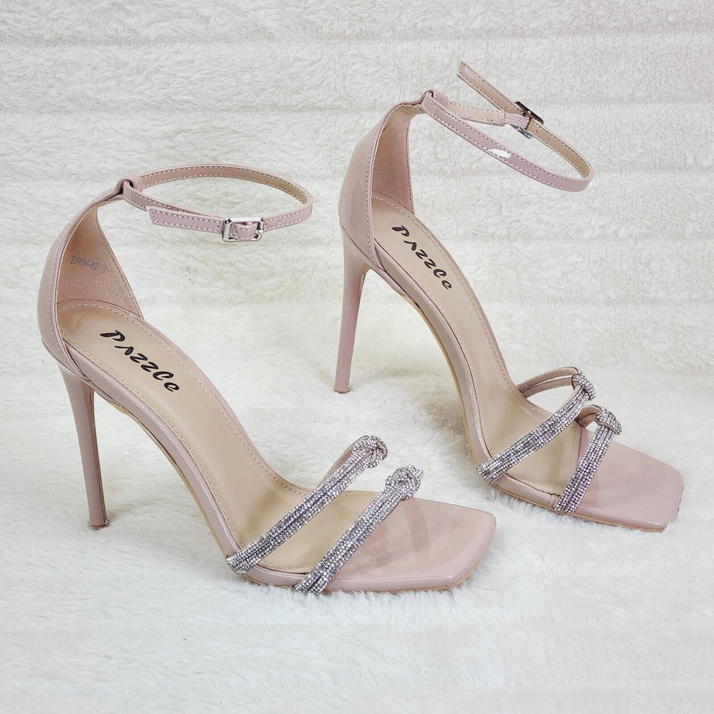 Symm Nude Patent Rhinestone Strap High Heel Stiletto Shoes - Totally Wicked Footwear