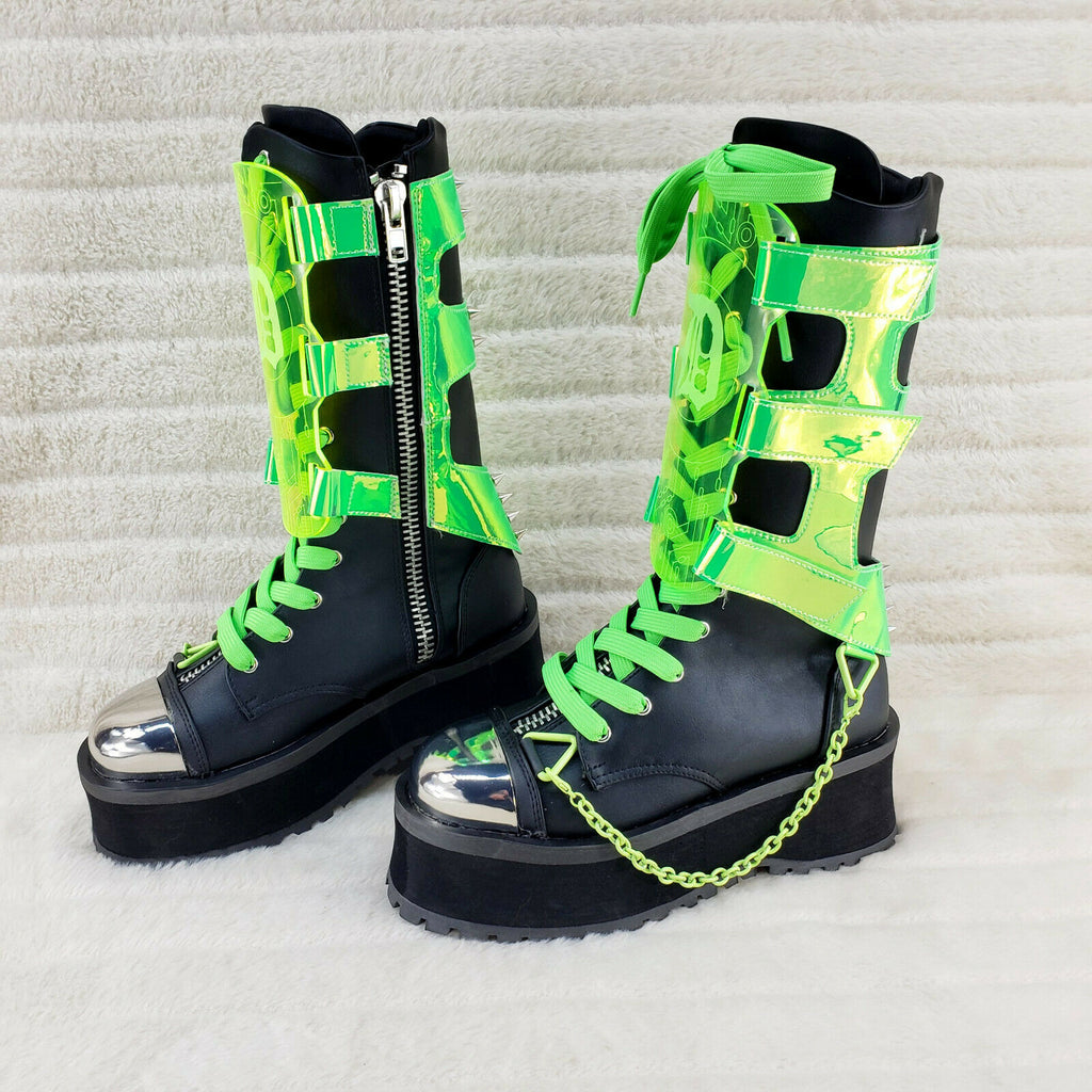 GraveDigger 255 Neon Green Shin Gaurd Mid Calf Boots Men Sizes NY IN HOUSE - Totally Wicked Footwear