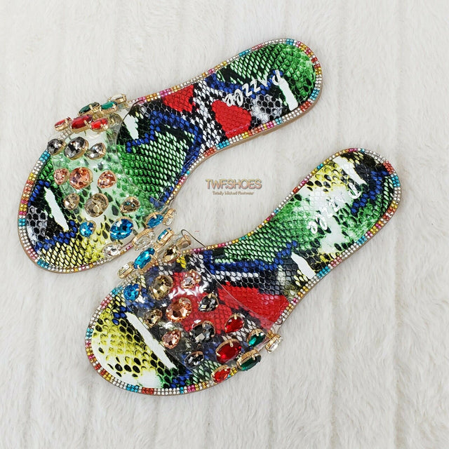 Bella Luna Colorful Rhinestone Flat Summer Sandals Metallic Snake Isabella 05 - Totally Wicked Footwear