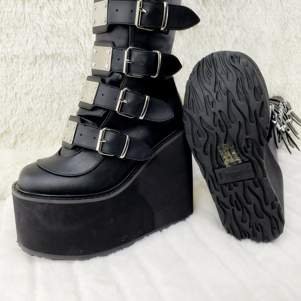 Swing 815WC Black Matte Goth Wide Calf Knee Boots 5.5" Platform NY - Totally Wicked Footwear