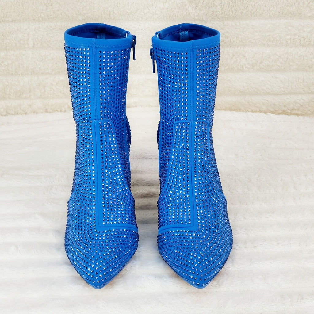 Stunning Bright Blue Stretch Rhinestone Ankle Boots 3.5" Heels New - Totally Wicked Footwear