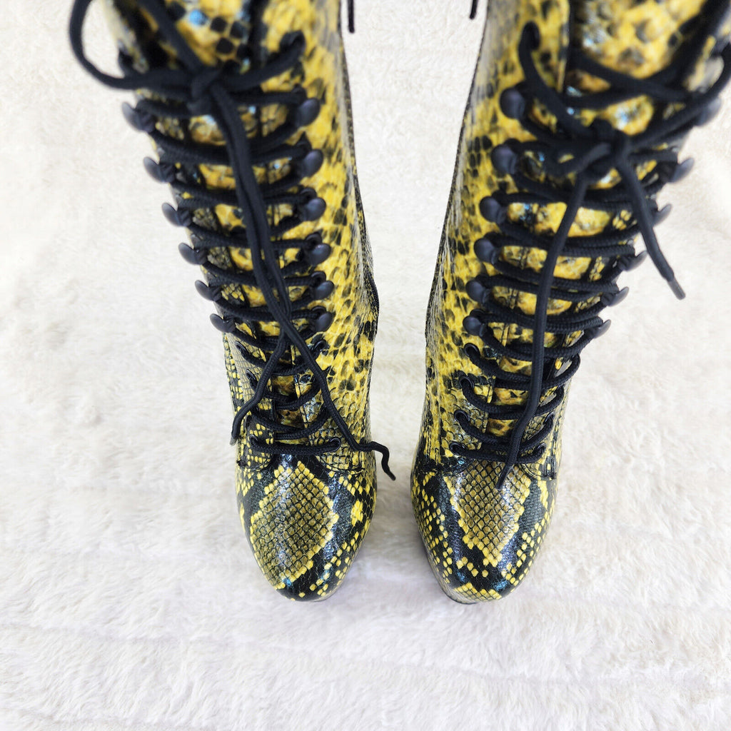 Adore 1020 Yellow Snake Print 7" High Heel Platform Ankle Boots NY - Totally Wicked Footwear