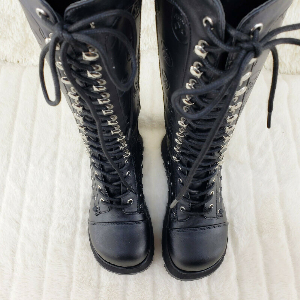 Demonia Scene 107 Black Platform Goth Punk Skull Shaft Knee Boots NY IN STOCK - Totally Wicked Footwear