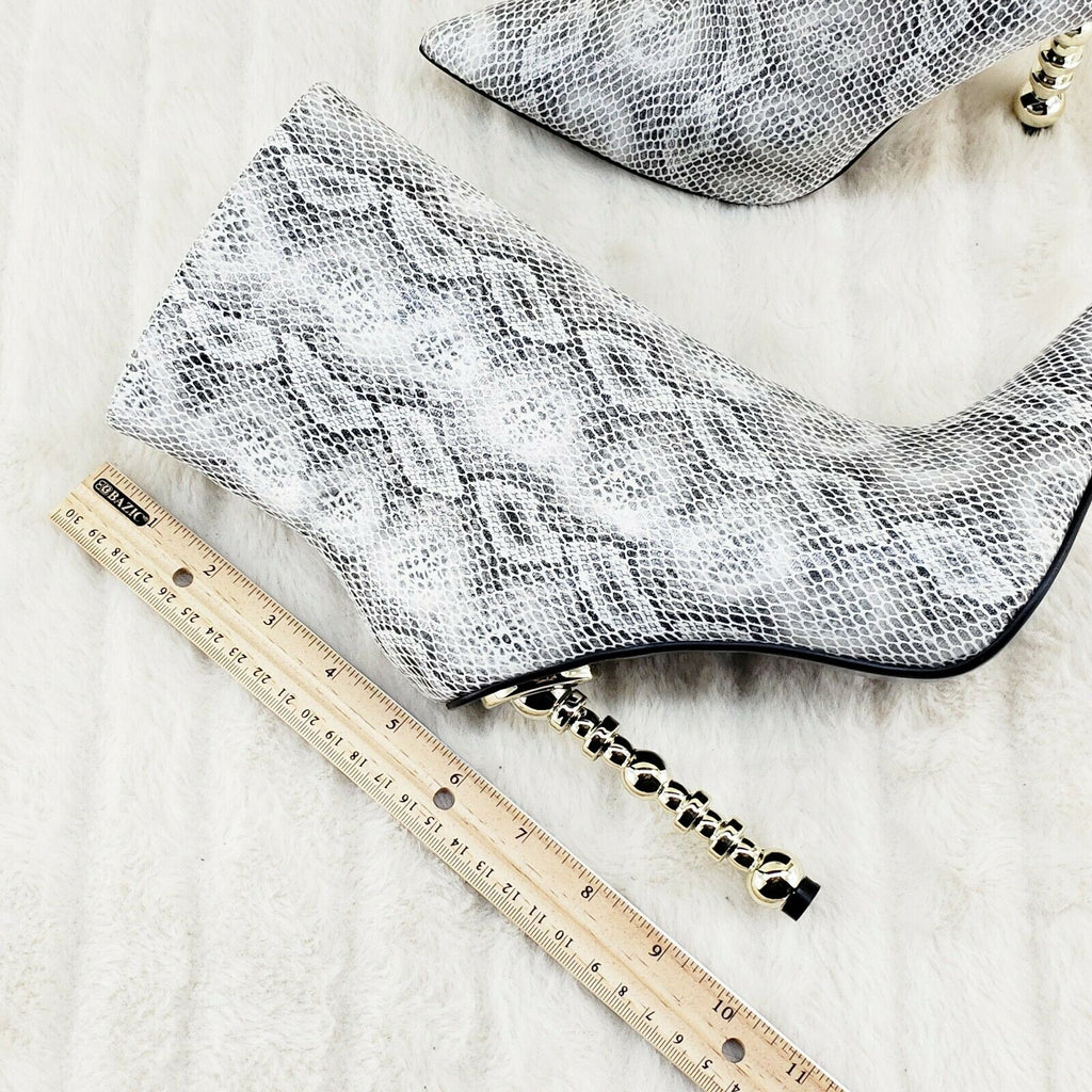 5" Geo Deco High Heel White Snake Print Pointy Toe Ankle Boots Shawna - Totally Wicked Footwear