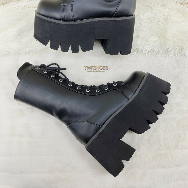 Ashes 105 Black Matte 3.5" Platform Heel Combat Goth Punk Ankle Boot NY - Totally Wicked Footwear