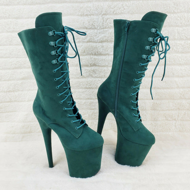 Flamingo 1050FS Emerald Green V-Suede 8" Heel Platform Mid Calf Boots US 6-12 NY - Totally Wicked Footwear