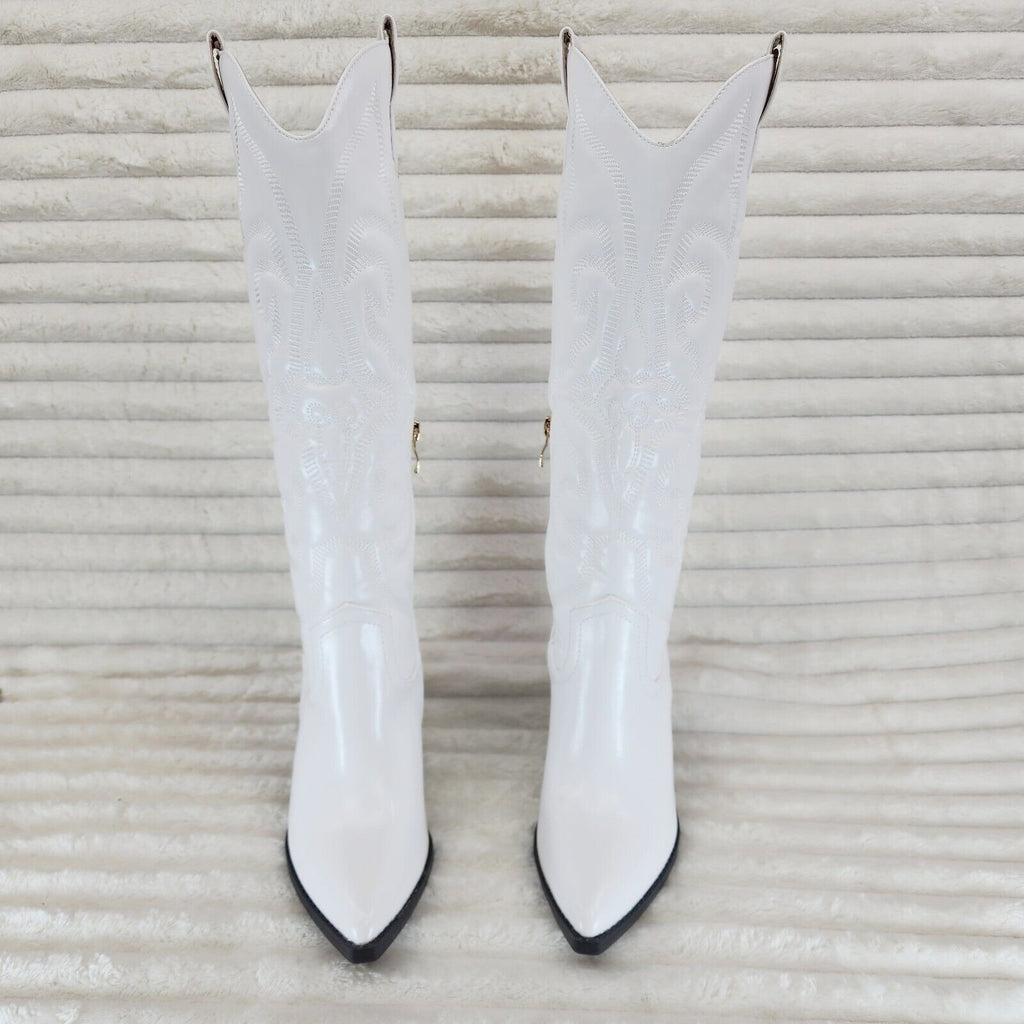 Electric Cowboy Brush Metallic Matte Western Knee High Cowgirl Boots Pearl White - Totally Wicked Footwear