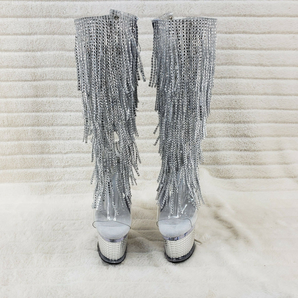 Spectator 2017 Silver Fringe Platform 7" High Heel Fringe Knee Boots NY - Totally Wicked Footwear