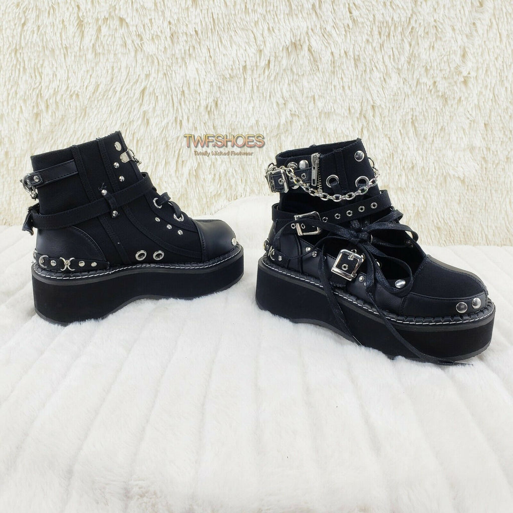 Emily 317 Black Matte Canvas Platform Cut Out Ankle Boot 6-12 NY RESTOCKED - Totally Wicked Footwear
