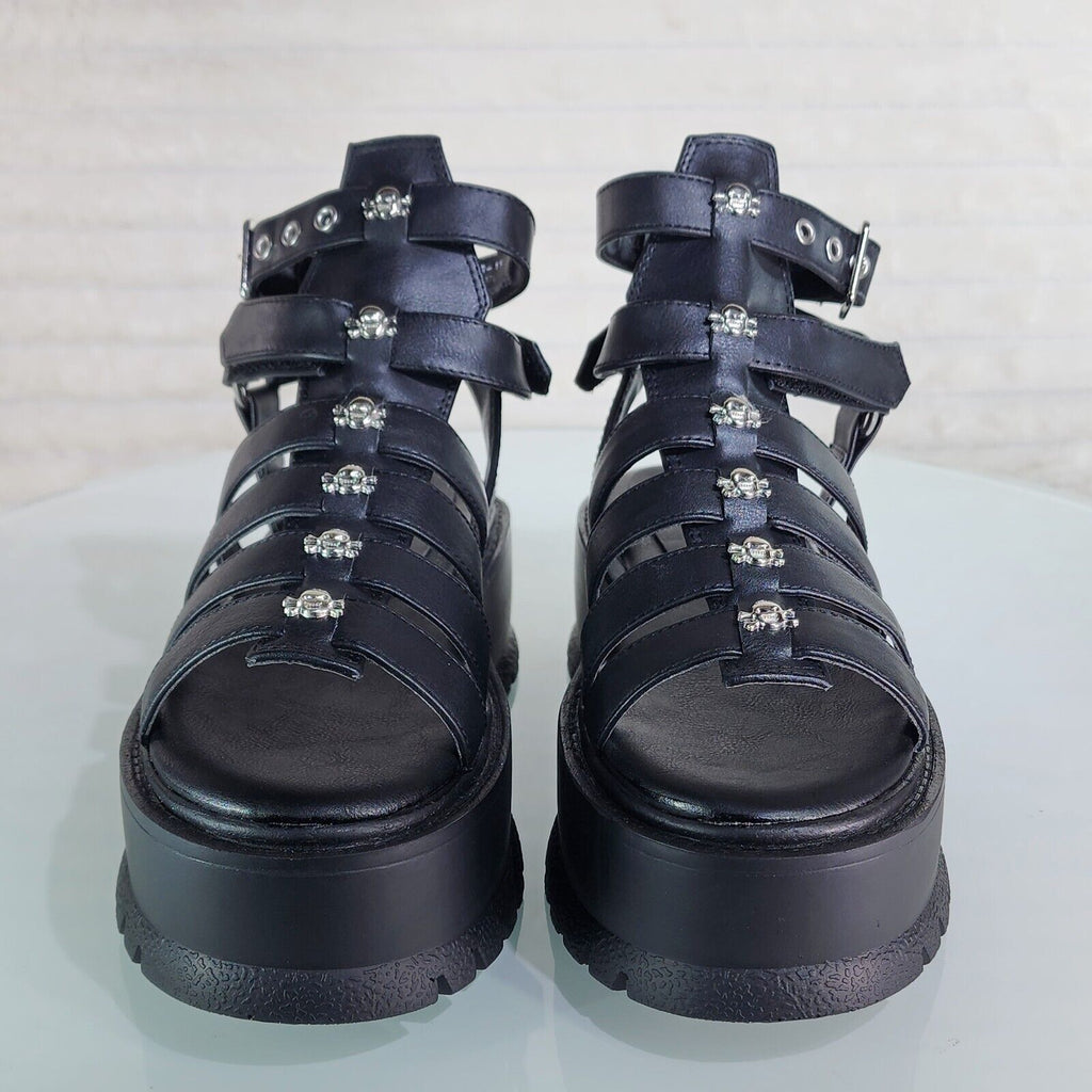 Slacker 2" Platform Gothic Sandals with Skull & Cross-Bone Studs NY - Totally Wicked Footwear