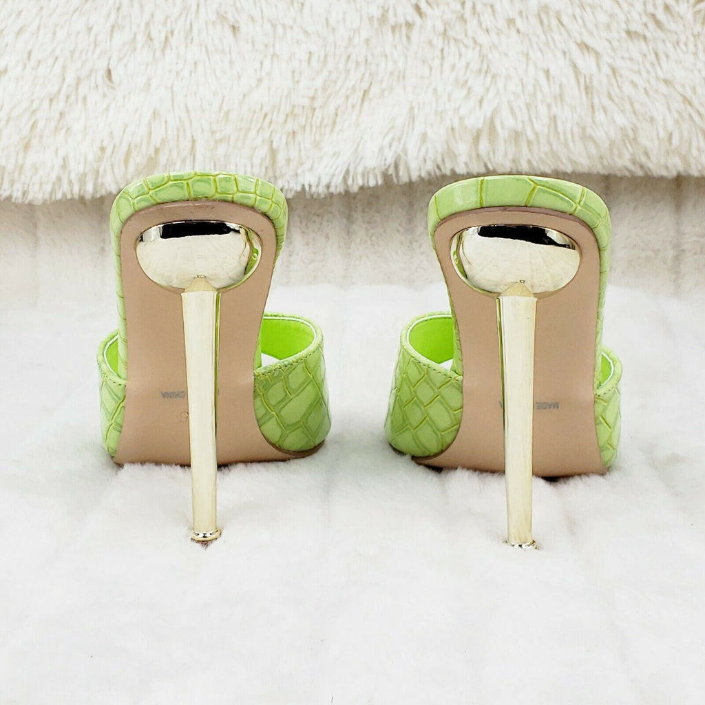 Venus Lime Green Slim High Heel Pointy Toe Slip On Sandals Slides Clogs - Totally Wicked Footwear