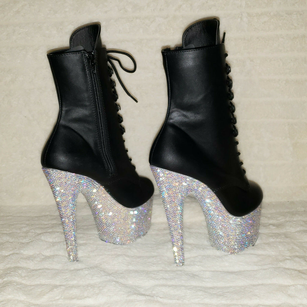 Bejeweled 1020 Rhinestone Platform Lace Up Ankle Boots 7" High Heels IN HOUSE - Totally Wicked Footwear