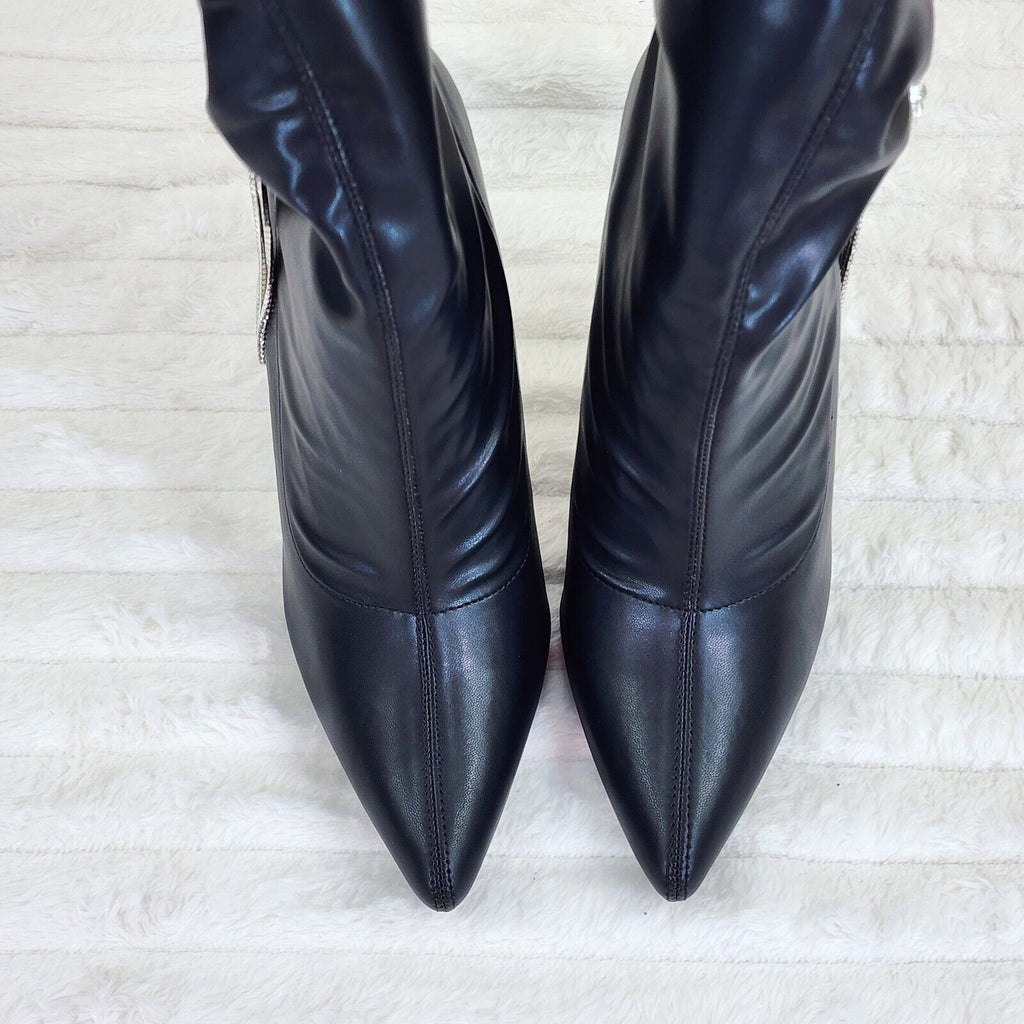 Sherry Black Pull on Drape Rhinestone Pendent High Heel Ankle Boots - Totally Wicked Footwear