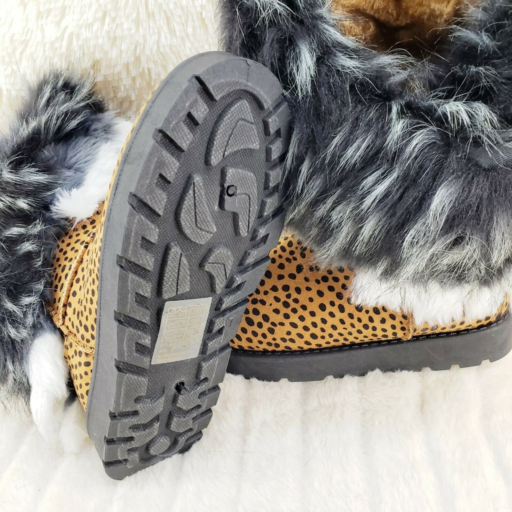 Chi Chi Cheetah Print Faux Fur Thick Lined Winter Boots - Totally Wicked Footwear