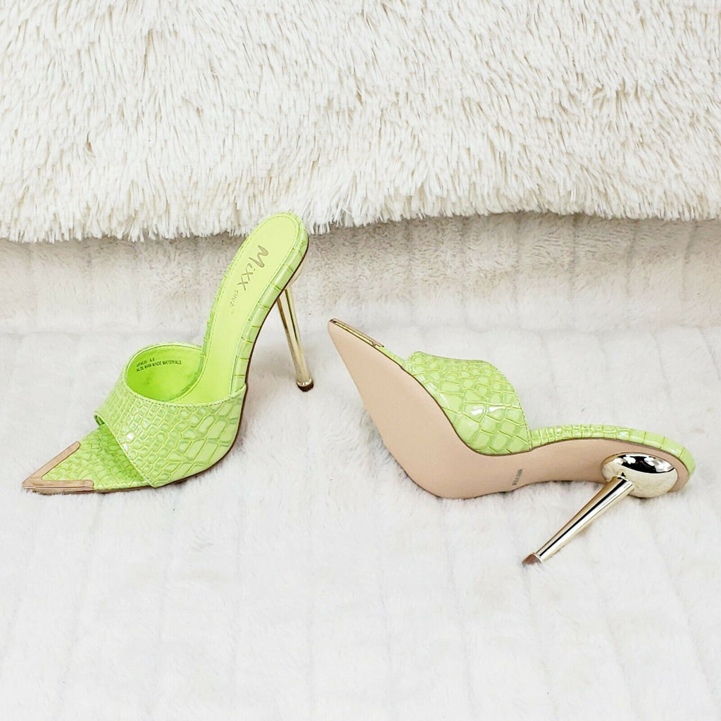 Venus Lime Green Slim High Heel Pointy Toe Slip On Sandals Slides Clogs - Totally Wicked Footwear